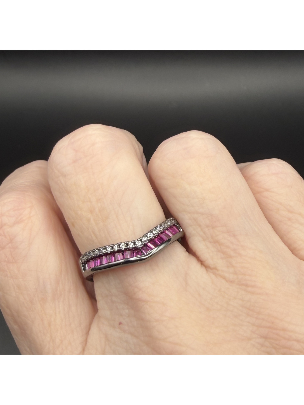 candy+clover Pink UV Reactive Gunmetal Tone Adjustable Ring